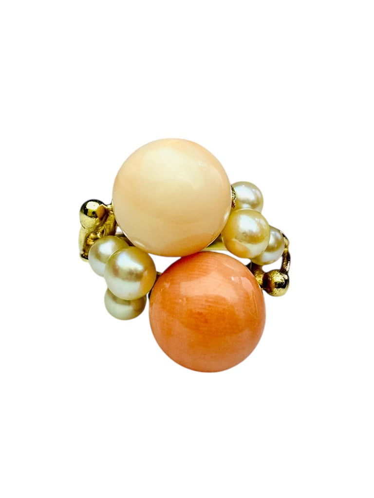 Vintage Coral and Pearl Bubble Ring