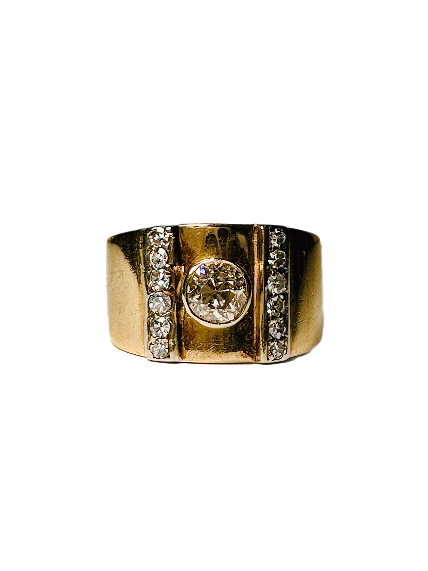 Vintage Signet Style Cigar Band with Old European Cut Diamond