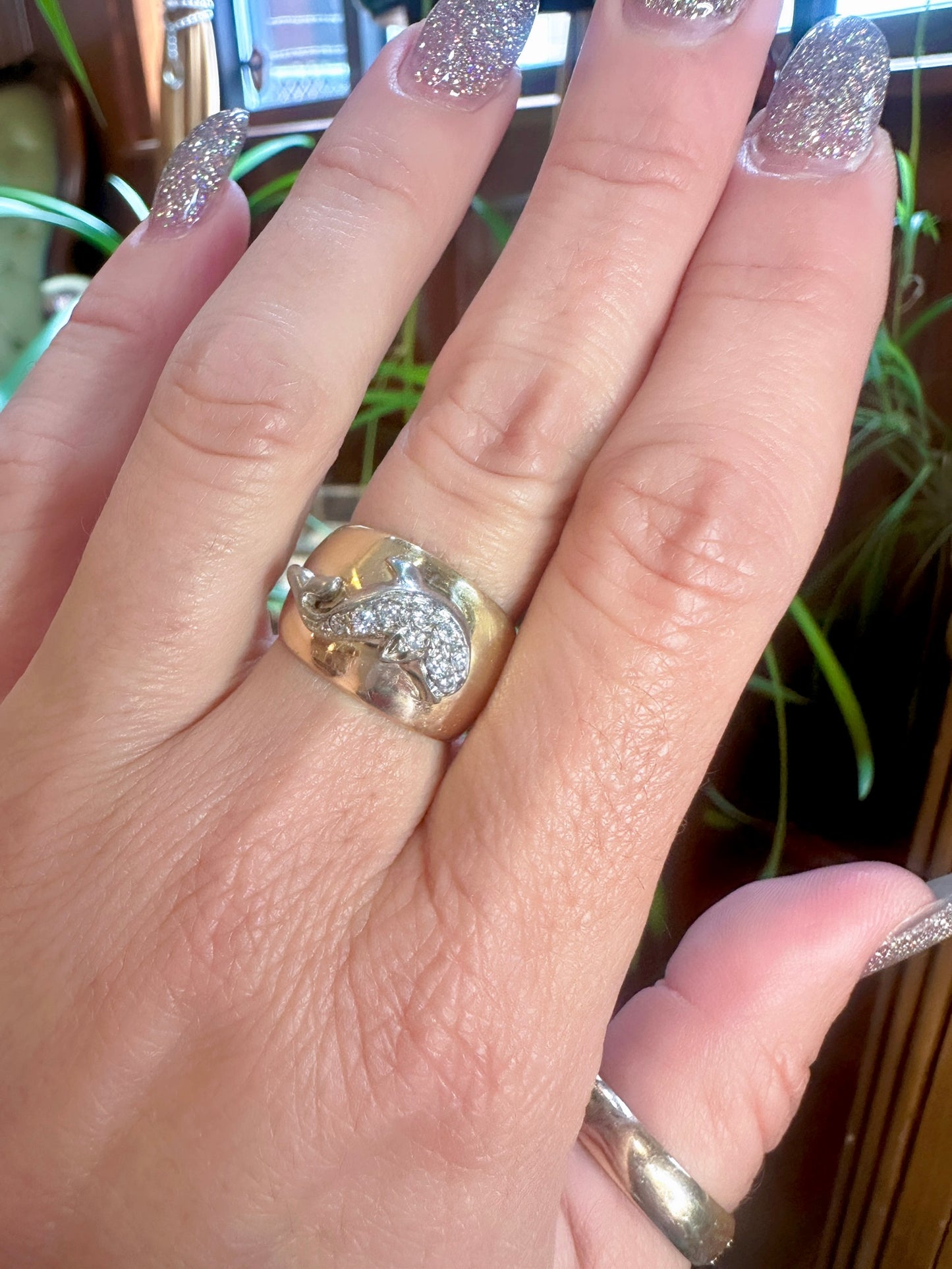 Vintage Diamond Porpoise Tri-Tone Ring