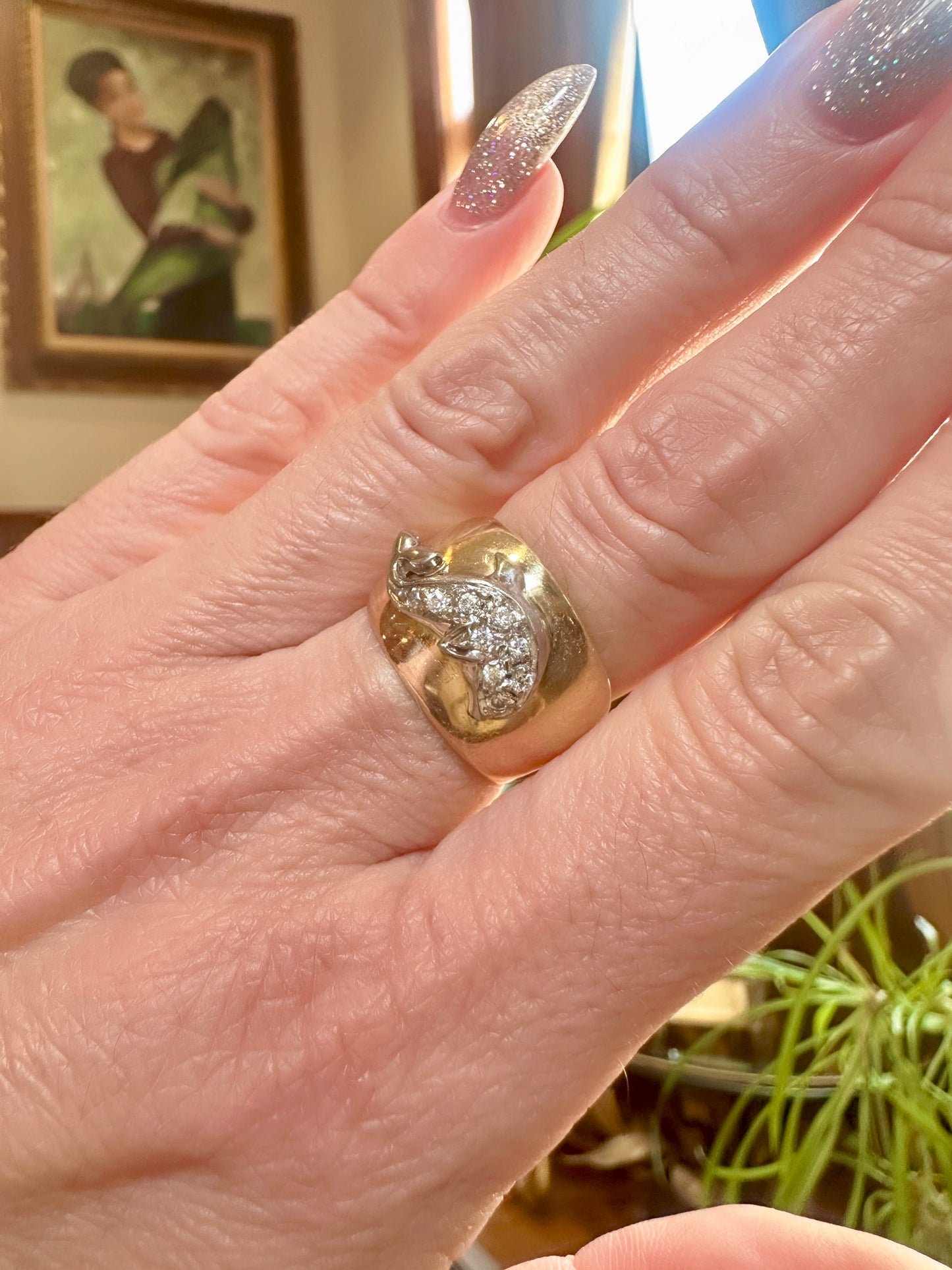 Vintage Diamond Porpoise Tri-Tone Ring