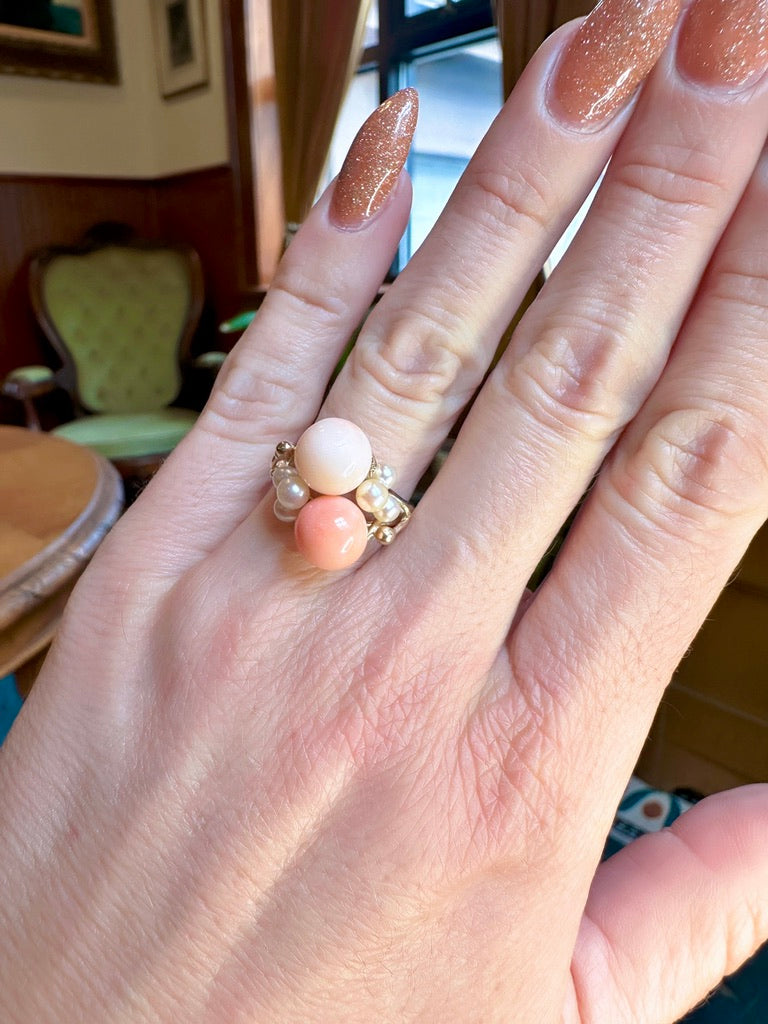 Vintage Coral and Pearl Bubble Ring