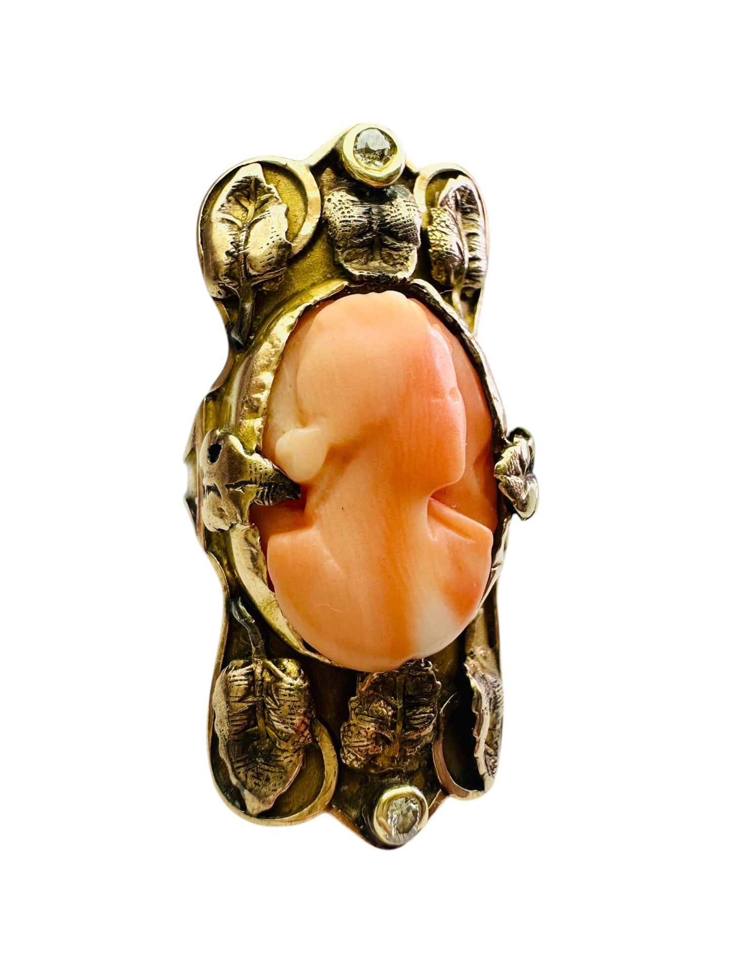 Vintage Coral Cameo Signet Style Ring