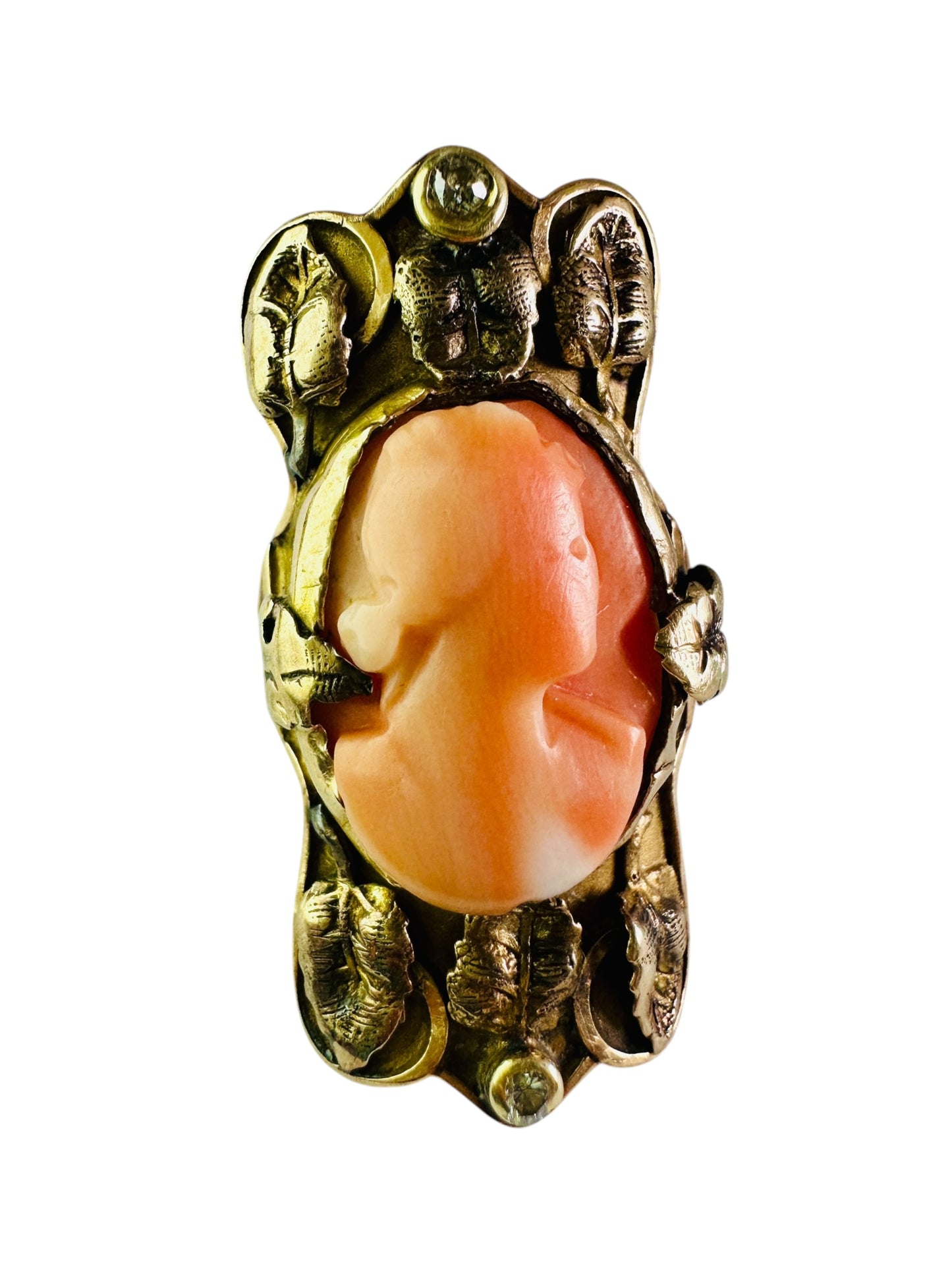 Vintage Coral Cameo Signet Style Ring