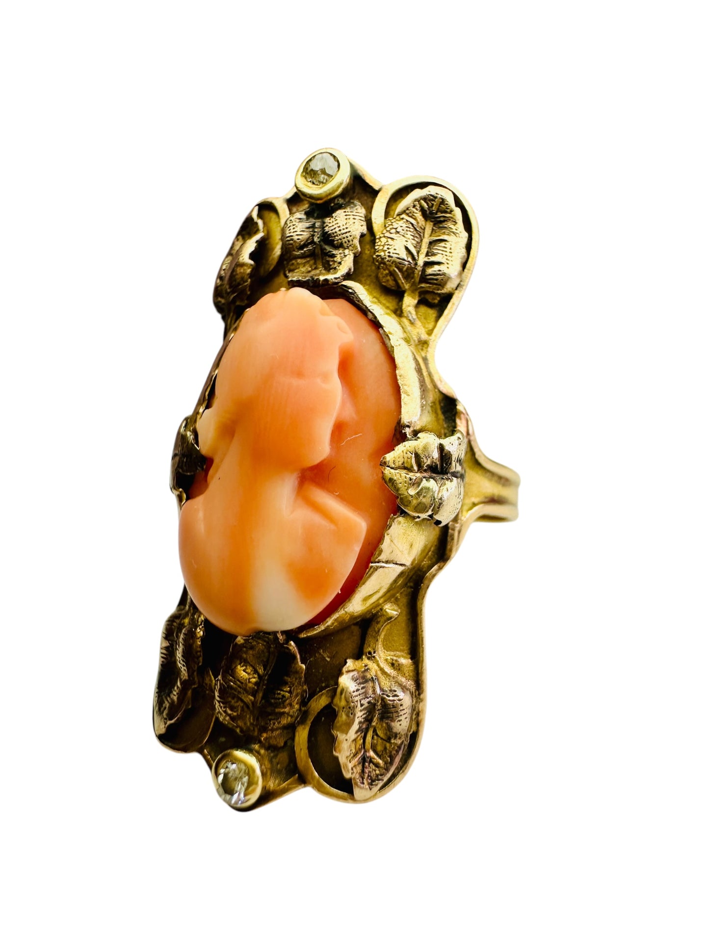 Vintage Coral Cameo Signet Style Ring