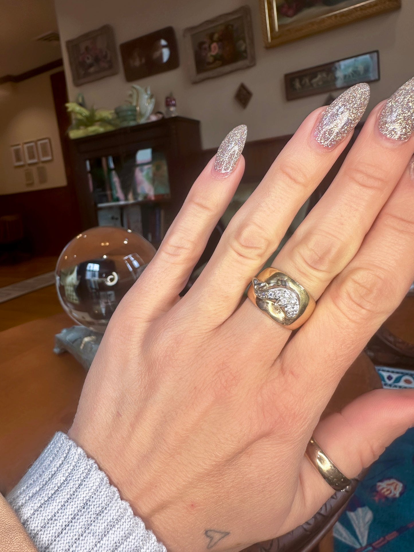 Vintage Diamond Porpoise Tri-Tone Ring