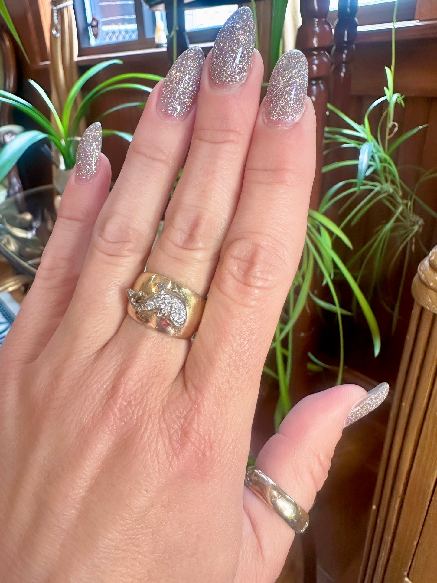 Vintage Diamond Porpoise Tri-Tone Ring