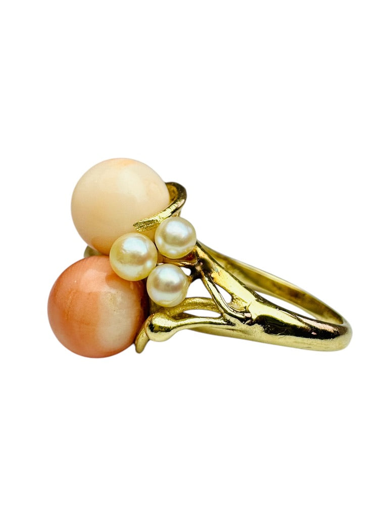 Vintage Coral and Pearl Bubble Ring