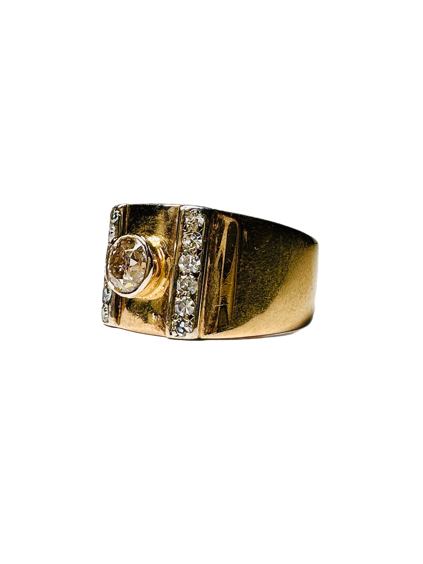 Vintage Signet Style Cigar Band with Old European Cut Diamond
