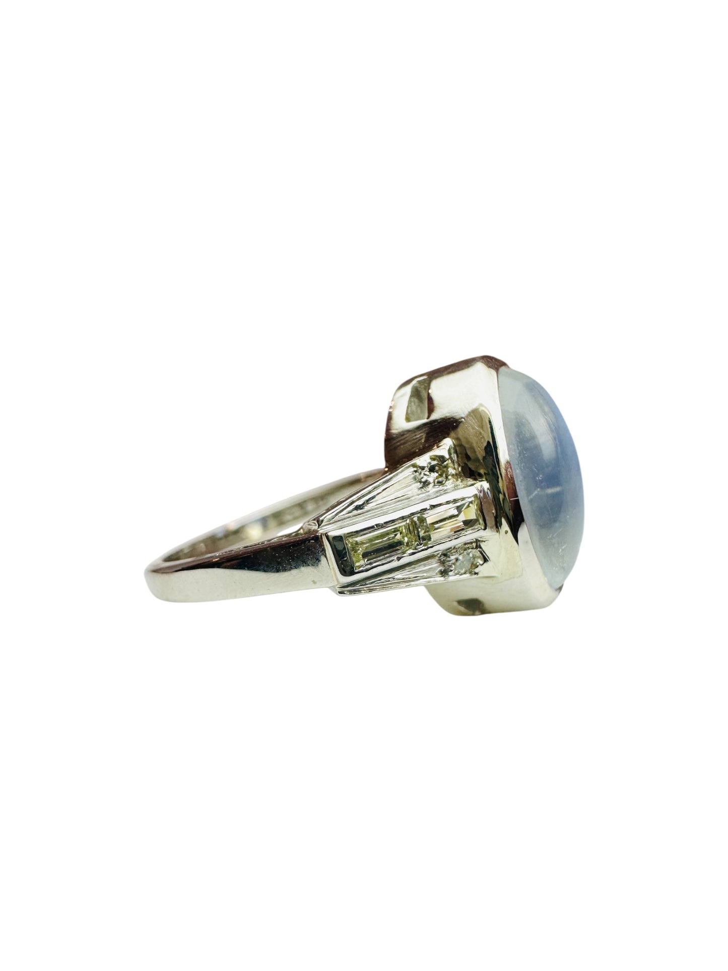 Moonstone and Diamond Platinum Ring