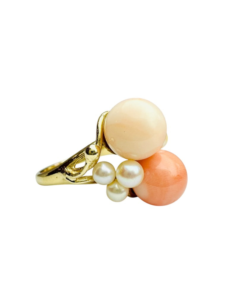 Vintage Coral and Pearl Bubble Ring
