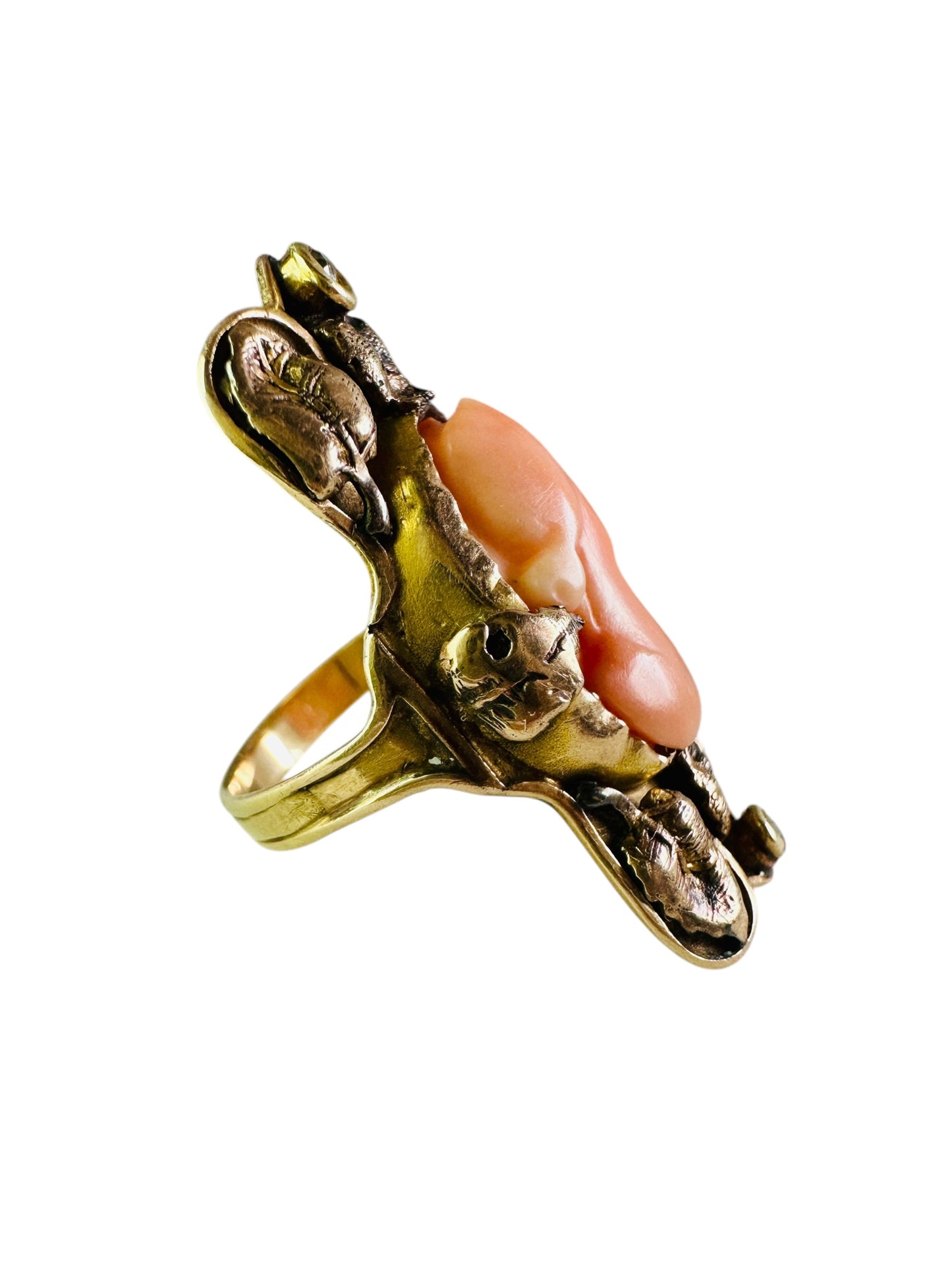 Vintage Coral Cameo Signet Style Ring