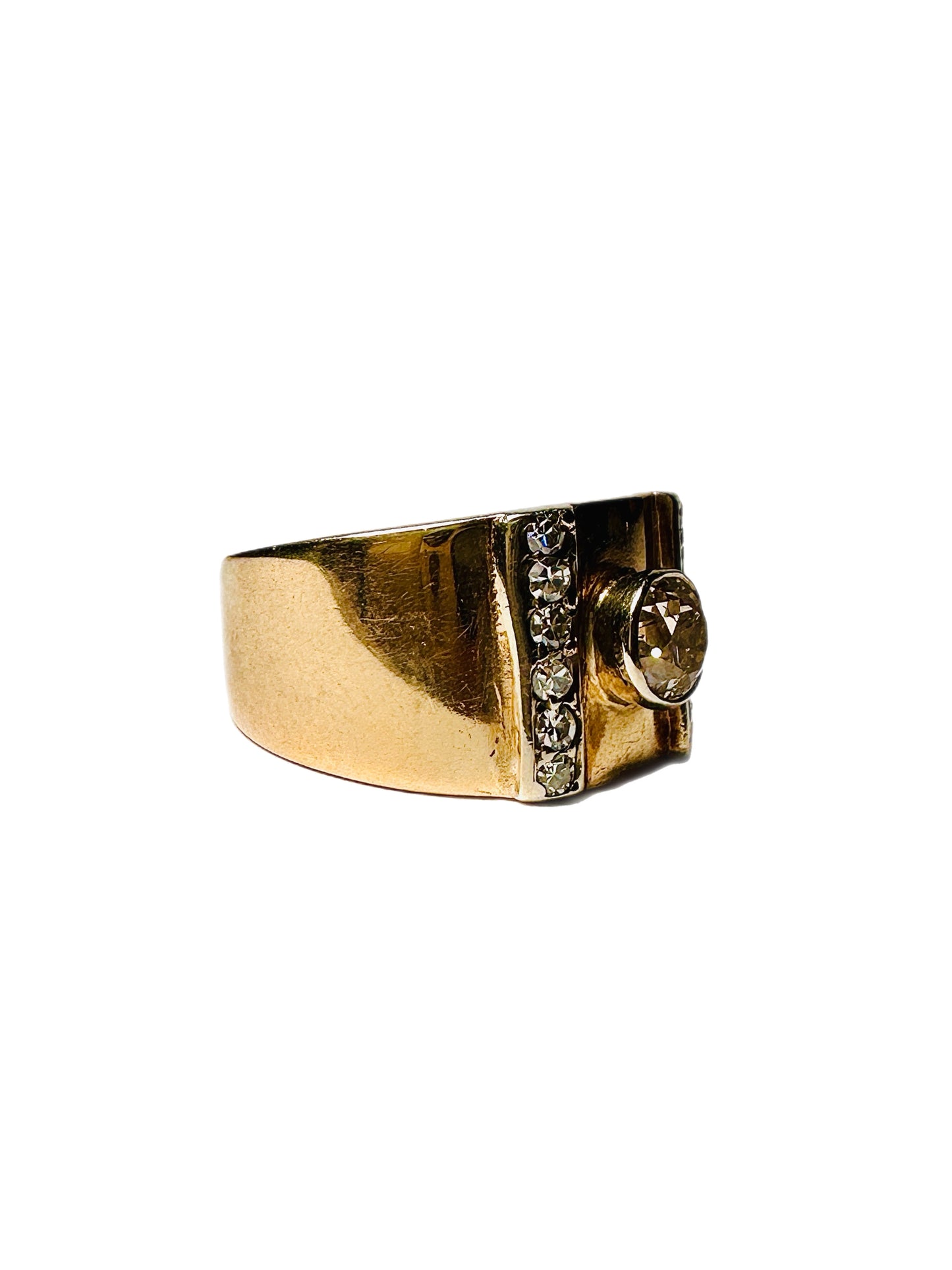 Vintage Signet Style Cigar Band with Old European Cut Diamond