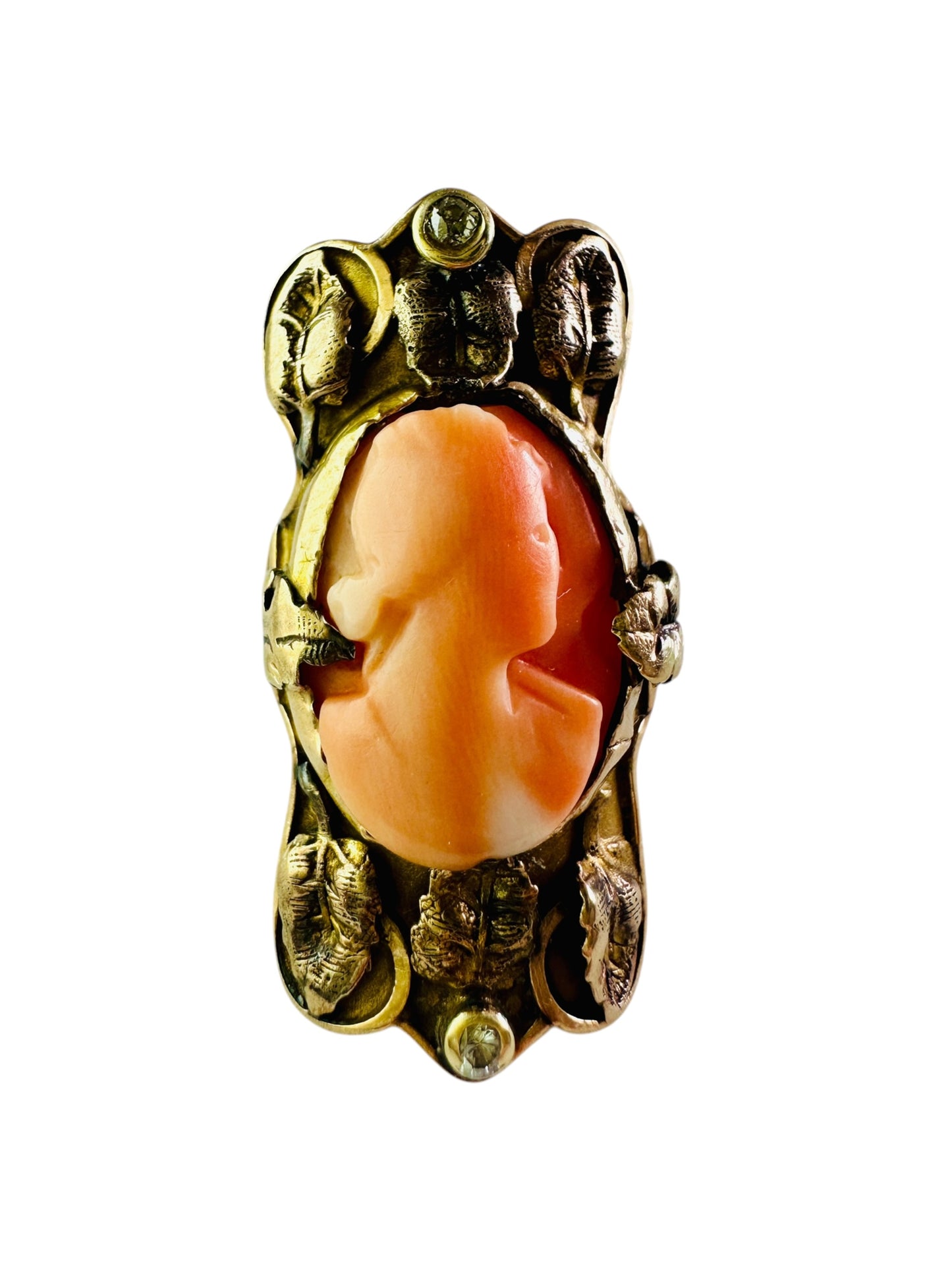 Vintage Coral Cameo Signet Style Ring