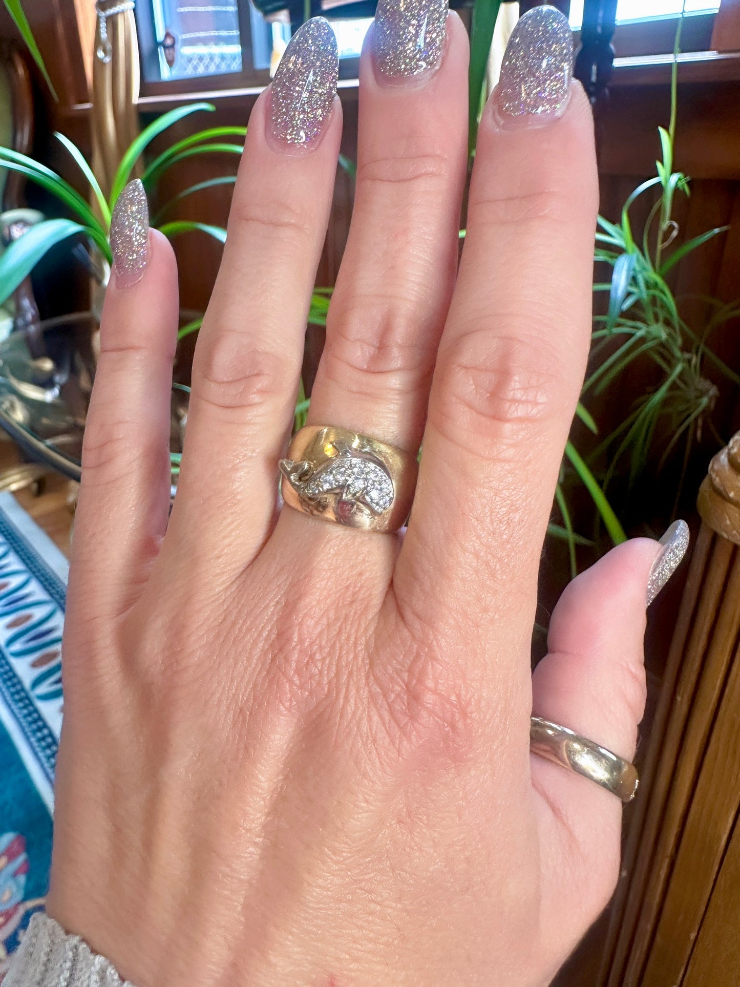 Vintage Diamond Porpoise Tri-Tone Ring