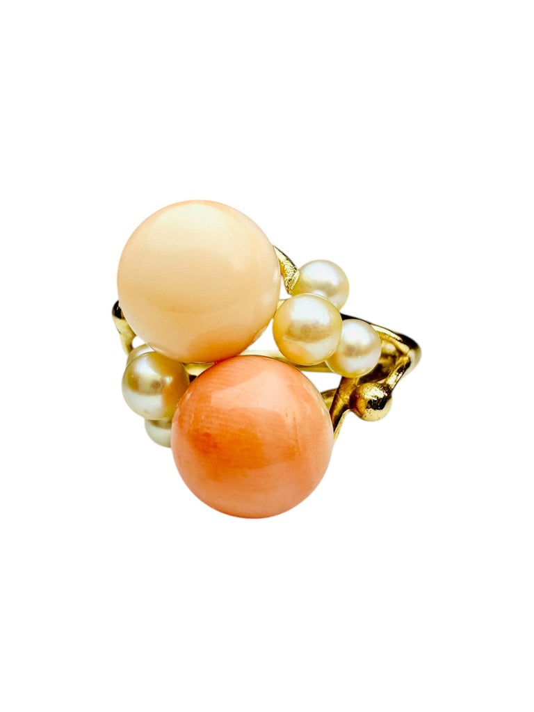Vintage Coral and Pearl Bubble Ring