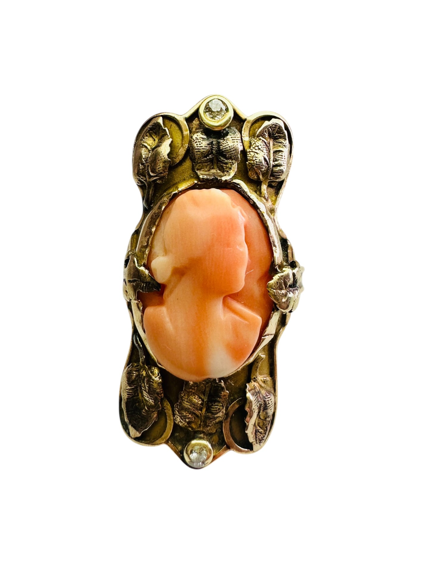 Vintage Coral Cameo Signet Style Ring