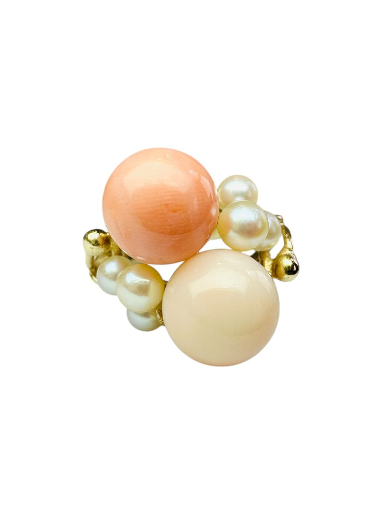 Vintage Coral and Pearl Bubble Ring