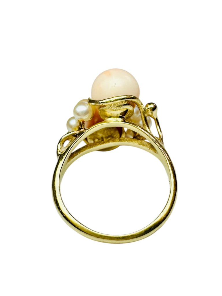 Vintage Coral and Pearl Bubble Ring