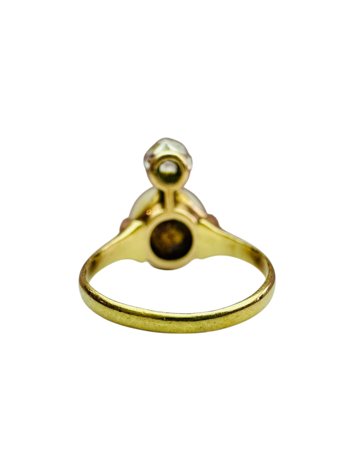 Antique Button Pearl and Old Euro Diamond Tiara Ring