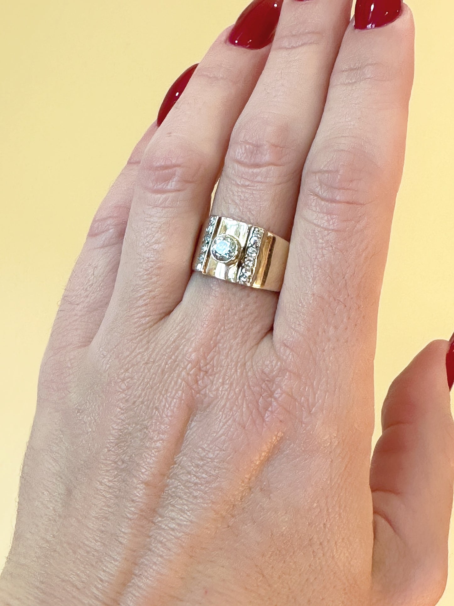 Vintage Signet Style Cigar Band with Old European Cut Diamond