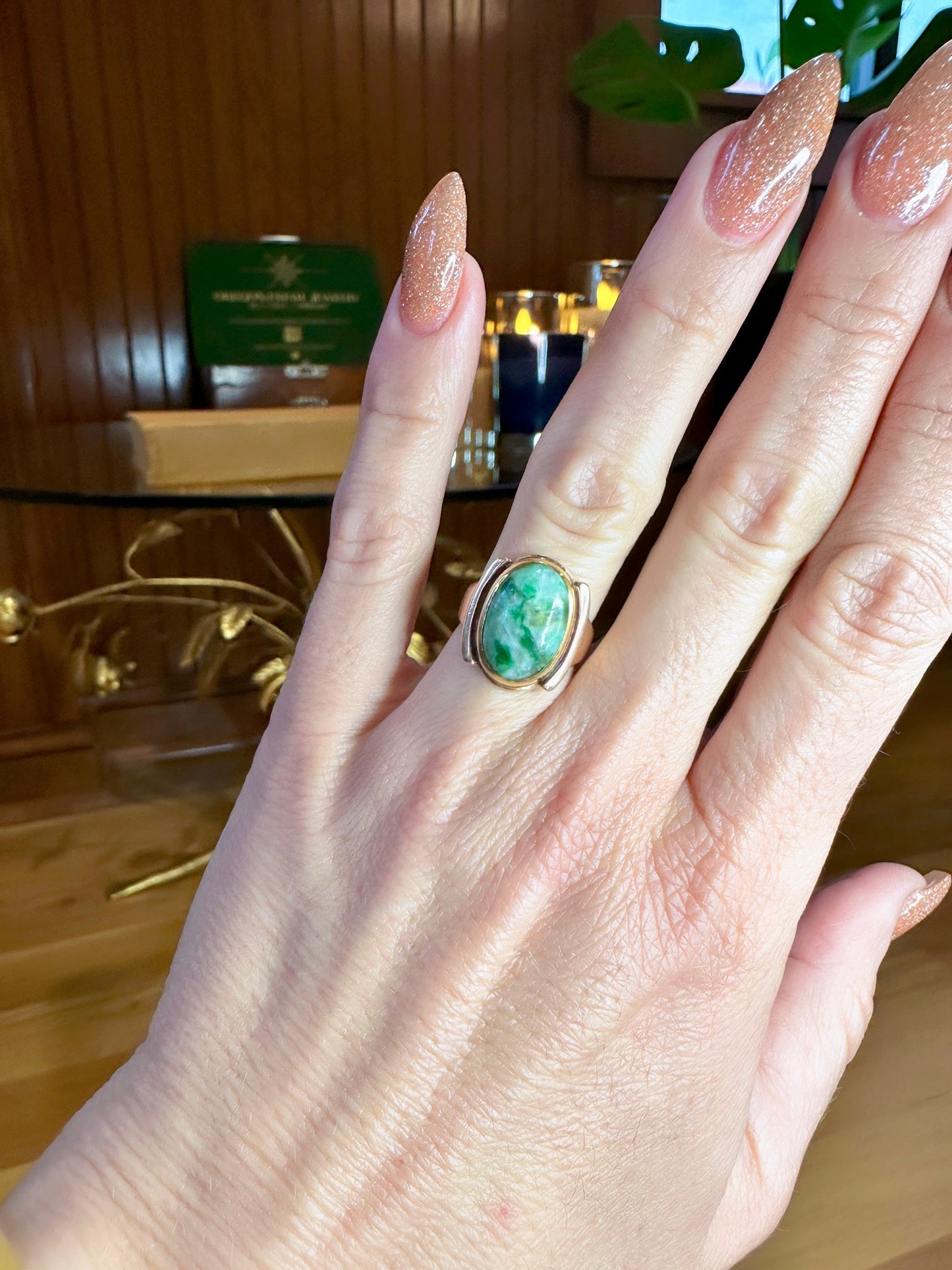 Vintage Mid Century Jade Signet Ring
