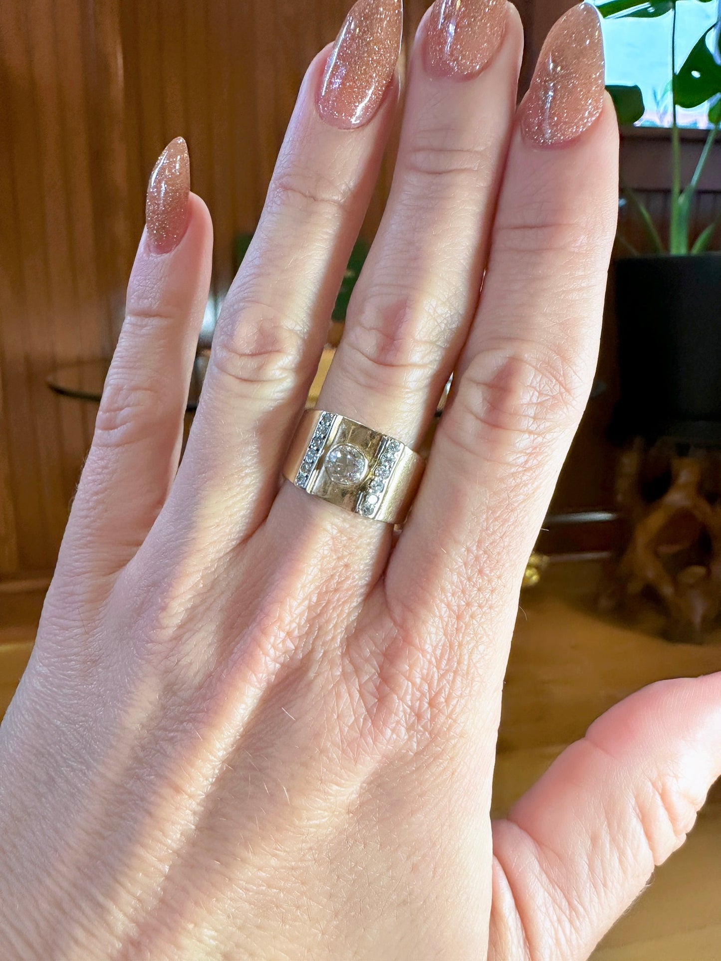 Vintage Signet Style Cigar Band with Old European Cut Diamond