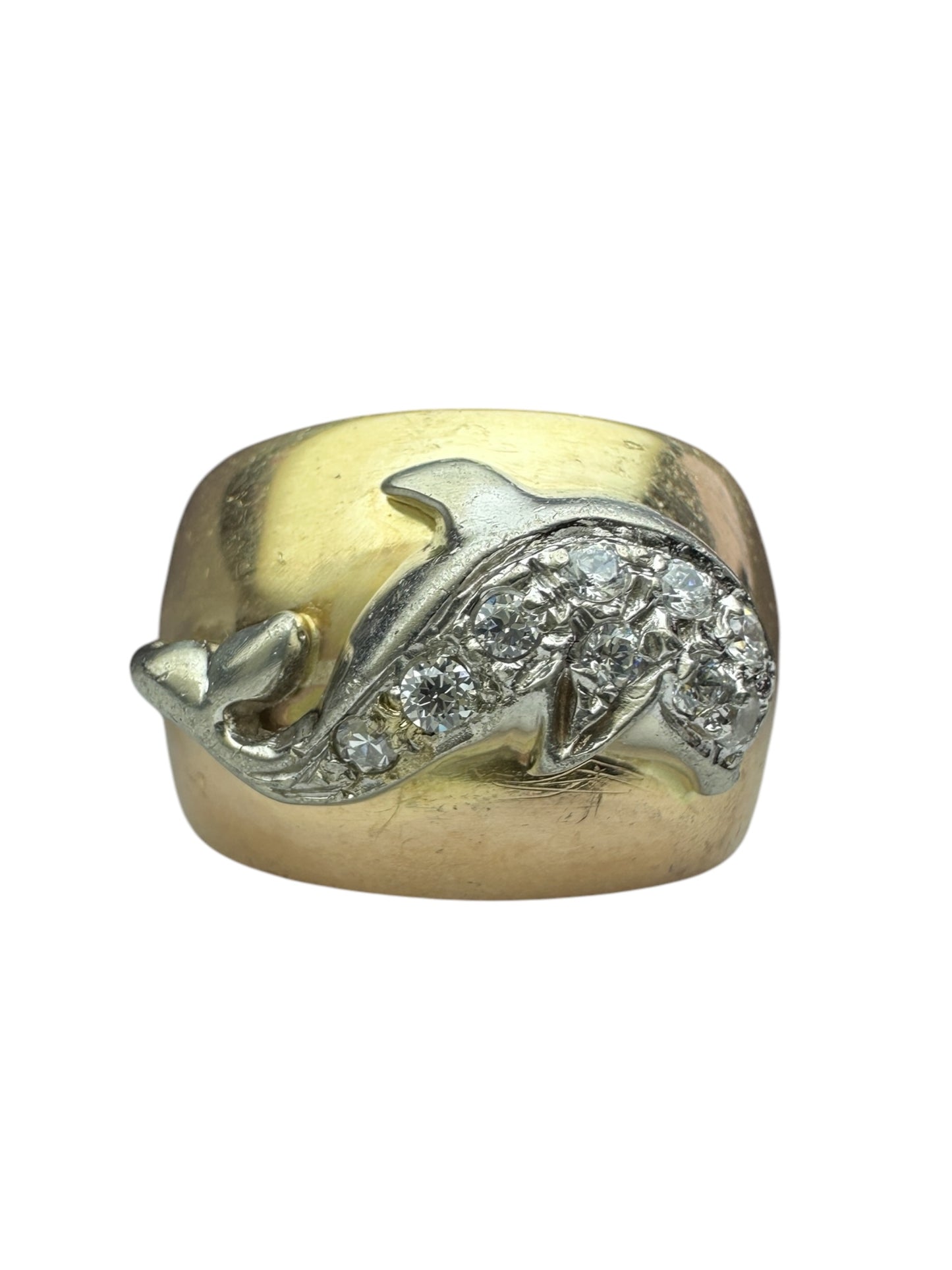 Vintage Diamond Porpoise Tri-Tone Ring