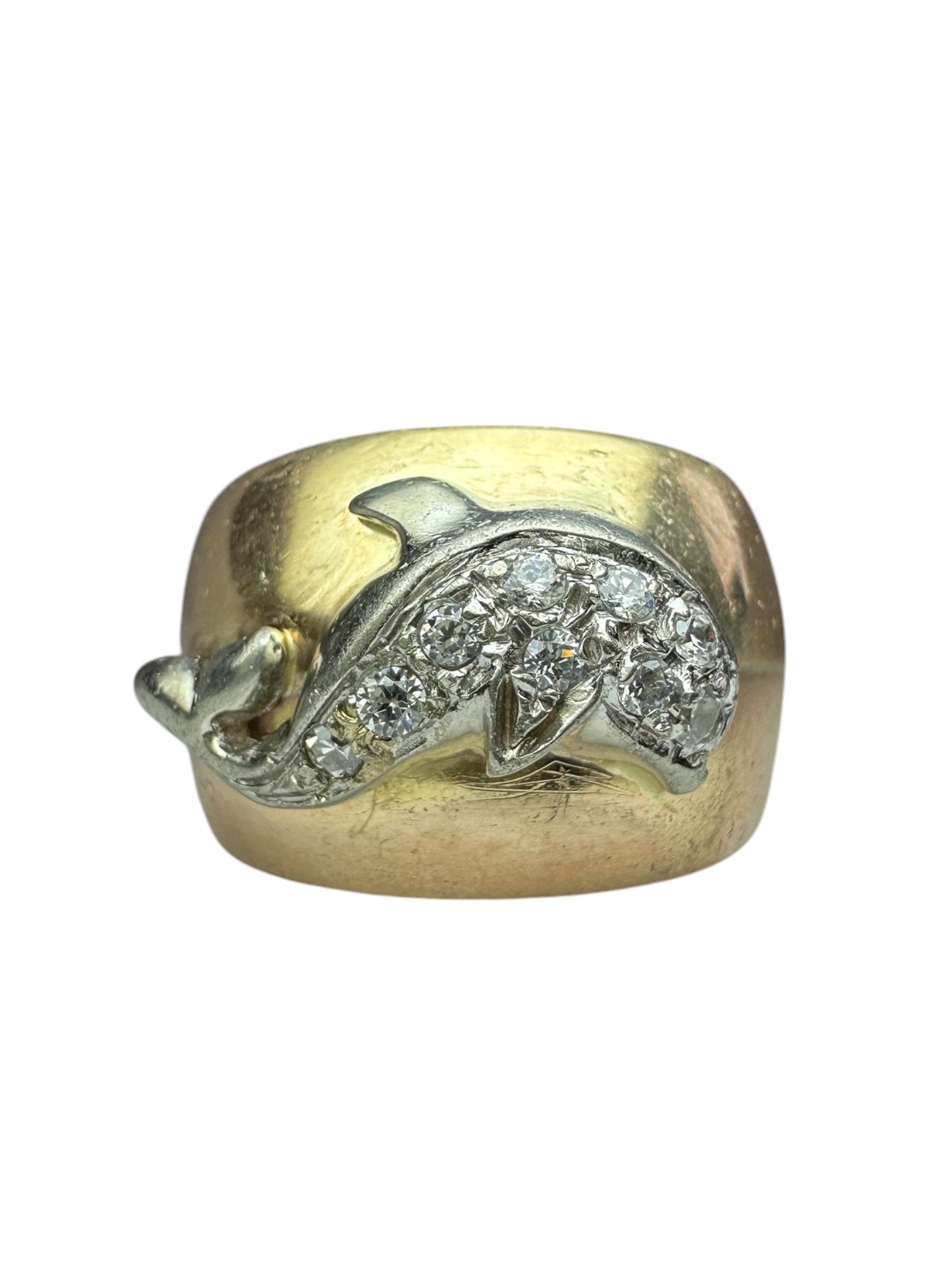 Vintage Diamond Porpoise Tri-Tone Ring