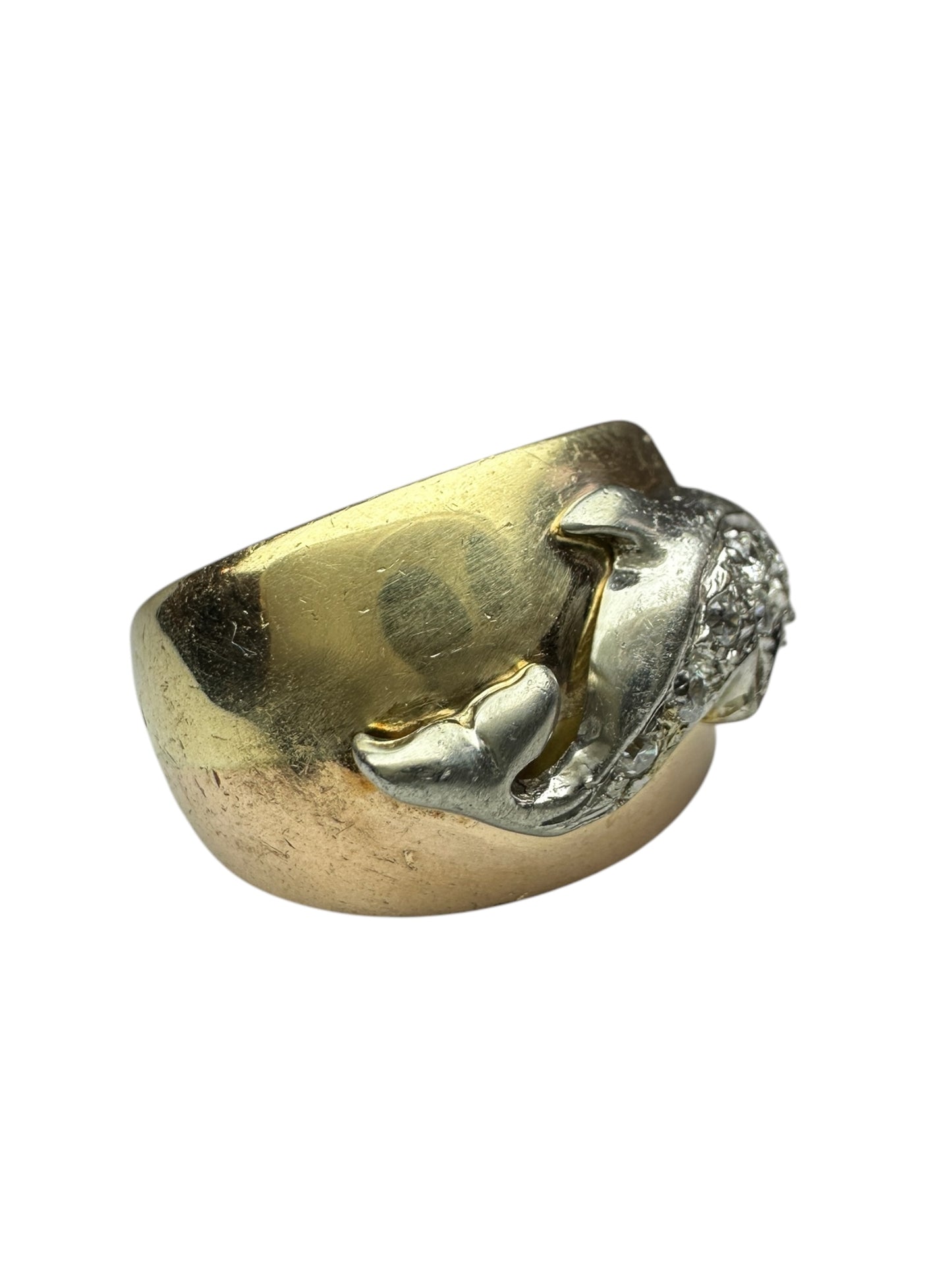 Vintage Diamond Porpoise Tri-Tone Ring