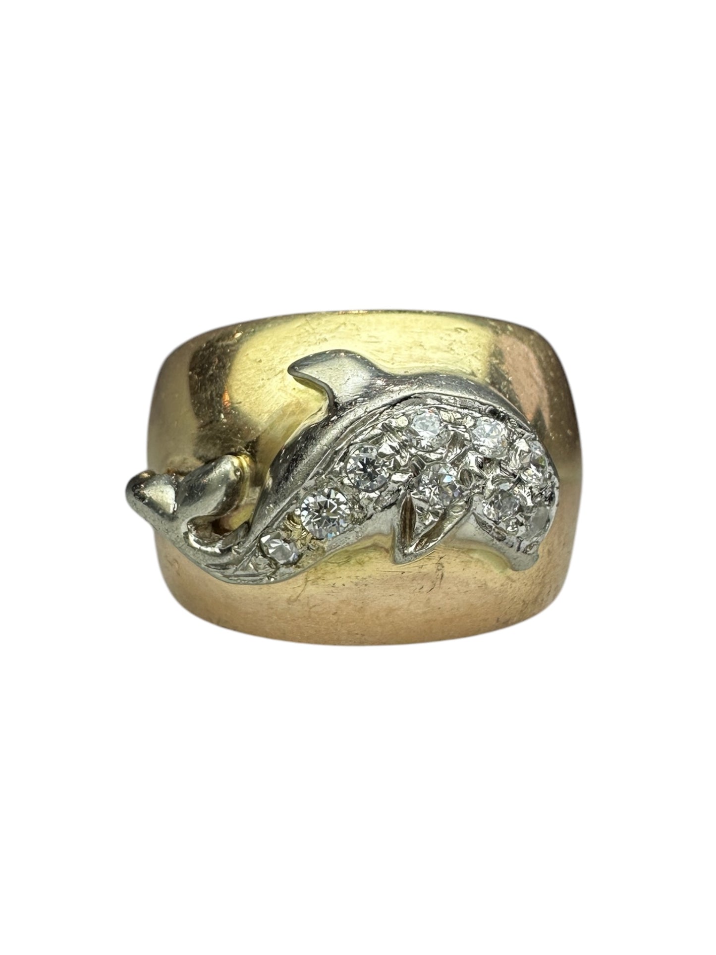 Vintage Diamond Porpoise Tri-Tone Ring