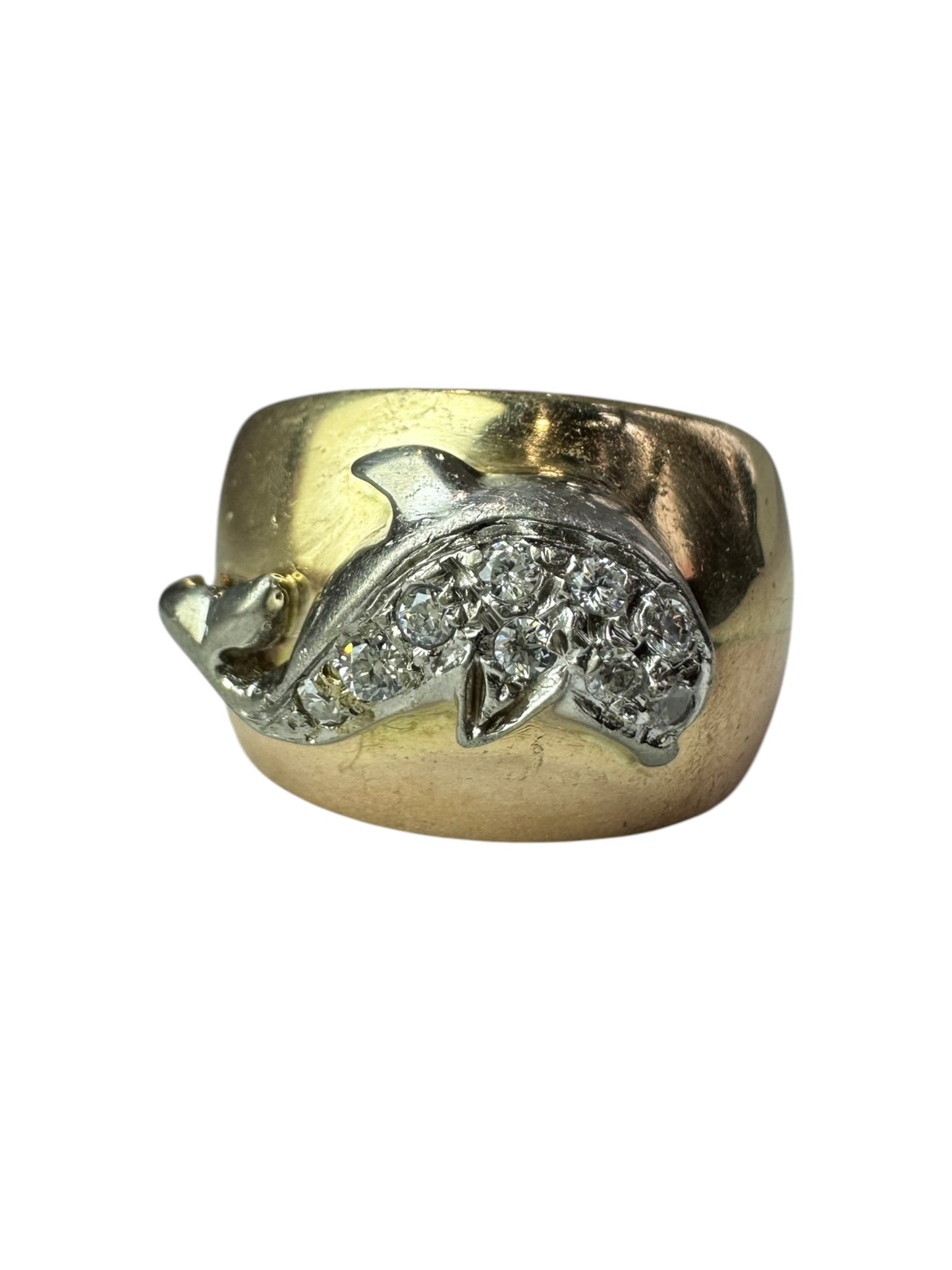 Vintage Diamond Porpoise Tri-Tone Ring