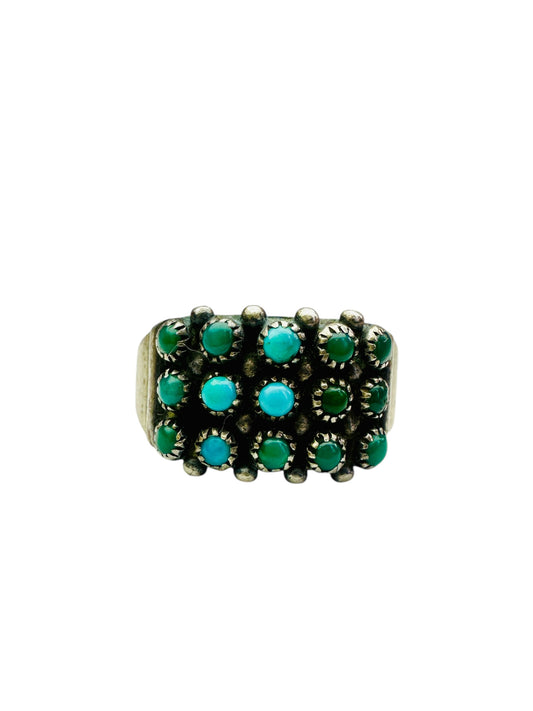Vintage Sterling Silver Petit Point Turquoise Ring