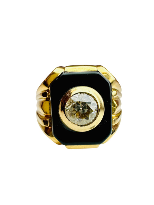 Mid-Century Vintage Onyx and Diamond Ring