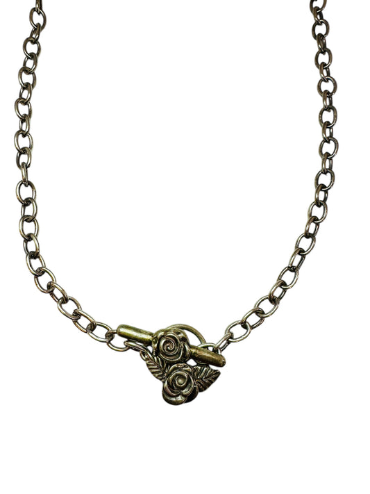Vintage Sterling Silver Cable Chain with Rose Toggle Clasp